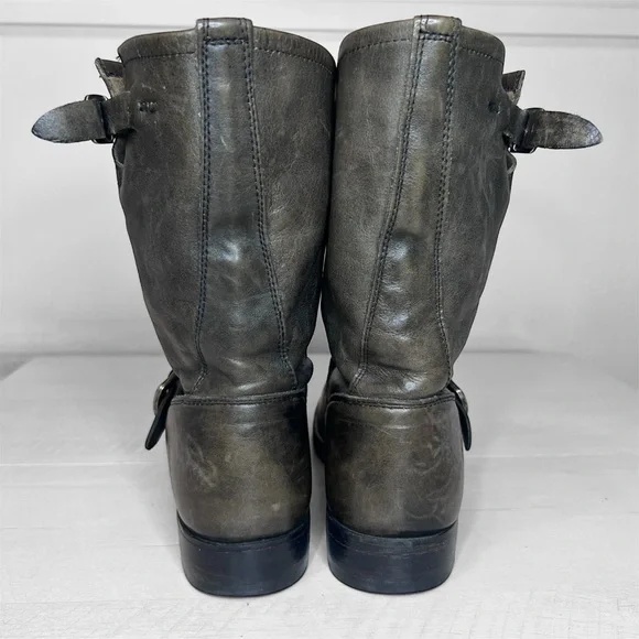 Frye Veronica Short Burnished Antique Gray Slouch Engineer Moto Boots - Picture 10 of 16
